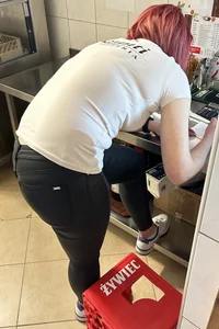 Redhead Milf Black Shiny Jeans (NOT OC)
