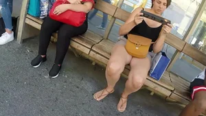 Nice legs at the bus stop