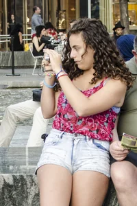 Teen in tight denim shorts