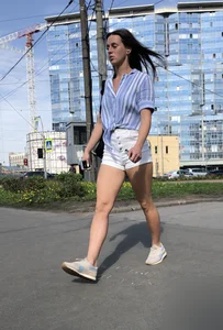 Girl With Awesome Muscular Body in White Shorts Street Creepshots Gallery