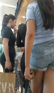 2x1 milf with beautiful butt and small waist, and girl in very tight black lycra shorts [OC]