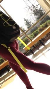 Teen in Tight Purple Pants Walking Down the Street With a Backpack, Nice Fit Booty And Legs
