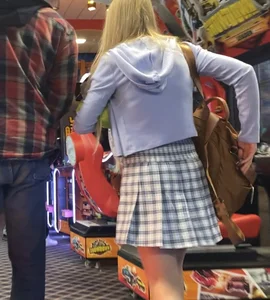 Skinny teens in the arcade