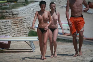 3 amazing topless girls on a nudist beach