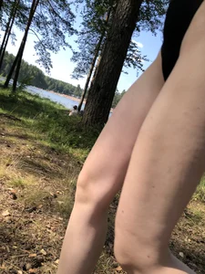 Girl With Very Skinny Long Legs And Hot Booty Passing By at a Lake Beach Closeup Creepshots