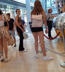 Hot ass candid chick in Nike Pro spandex shorts with a great booty and her cute friend in flared leggings