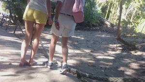 Milf in yellow shorts with vpl and a wedgie