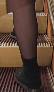Ankles in Black Pantyhose, Closeup at the Subway Escalator Creepshot