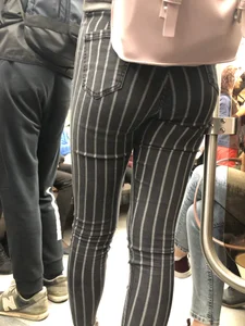 Sexy Booty in Striped Pants Subway Train Creepshot