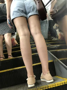 Little Sexy Booty in Denim Shorts And Juicy Skinny Legs - Candid Girl on a Subway Escalator Creepshots Series