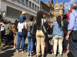 Couple of nice jeans asses out shopping