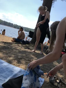 Group of Girls in Swimsuits at a Lake Beach