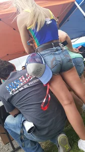 Great ass in jean shorts and hot long legs public pic