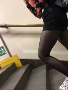 Cute Girl in Black Pantyhose with Hot Legs Subway Candid Photos