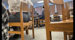 College babe with a nice ass in leggings and sweats at the library