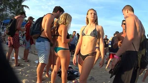 Sexy girl in bikini gets her ass grabbed by a stranger