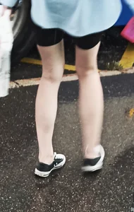 Skinny Teen Legs in Tight Shorts Street Closeup