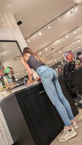 Beauty slim girl with nice ass in tight blue jean. OC