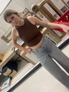 Very cute girl in a top and jeans store busted creepshot
