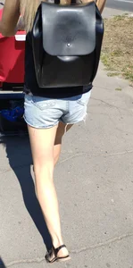 Nice mom's skinny ass in denim shorts and legs