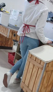Teen at work in jeans