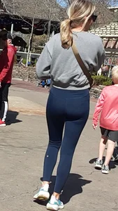 Hot blonde in blue leggings