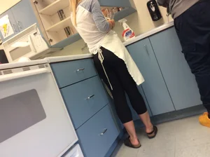 Sexy Flat Booty And Slim Legs in Spandex Leggings Kitchen Creepshot