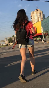 Girl with Great Legs in Denim Shorts Street Candid Photos
