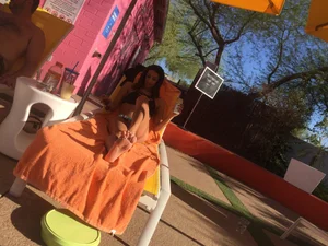 Skinny Girl Lying on Sunbed Candid Photo