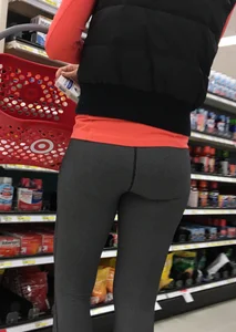 Skinny and tall milf shopping at Target in tight leggings