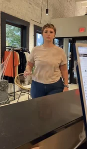 Cute chubby girl approaching you at the store