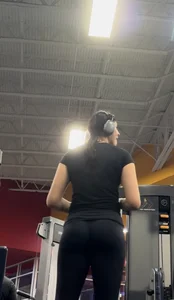 Black tight leggings with thong slightly showing (face pics included)
