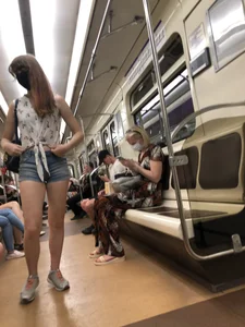 Cute And Slightly Awkward Tall Teen Girl in a Top and Denim Shorts Subway Train Candid Photos