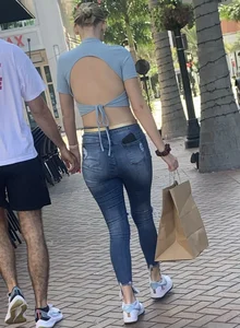 Gorgeous blonde with nice ass walking with boyfriend