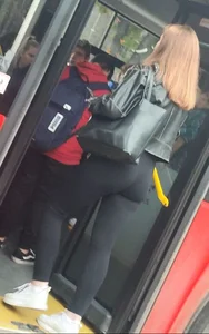 Pretty girl, black leggings, big ass, face