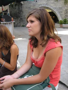 Nice Little Boobs of a Girl Sitting on Pavement Street Creepshot