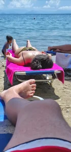 Sexy Candid Skinny Girl Lying on a Sunbed on a Beach Creepshot