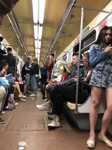 Girl in Short Dress with Cute Skinny Legs Hot Subway Candid