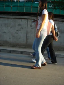 Cute Asian girl with a nice booty in tight jeans