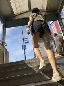 Candid Girl in Mini Shorts With Skinny Hot Legs and Booty Walking Up the Stairs Creepshots Gallery