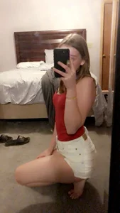 Cute Girl in White Shorts Bedroom Mirror Selfie