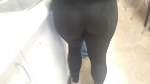 Sexy High School teen in see through leggings with visible thong and great ass