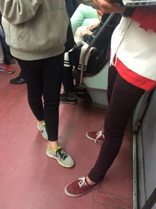 Skinny Girls in Tight Jeans in the Subway Train Candid