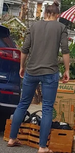 Candid Girl in Slippers and Tight Blue Jeans at a Street Market Creepshots Gallery