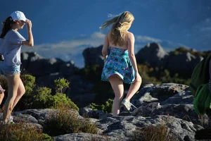 Thick blonde showing her ass and thong when wind blows her skirt up