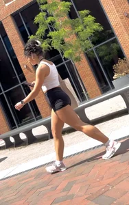 Curly Campus Brunette with amazing Bubble Butt in Tight Shorts (oc)