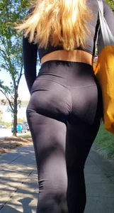 Beautiful College Blonde with Amazing Ass VTL in Black Leggings