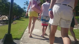 Milf in yellow shorts with vpl and a wedgie