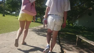 Milf in yellow shorts with vpl and a wedgie