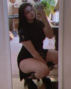 Girl in a dress with meaty sexy legs mirror selfie
